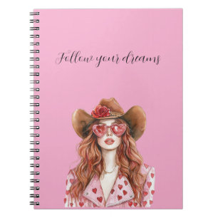 Cuaderno Dama vaquera de pelo rojo corazones