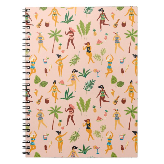 Cuaderno Damas bailarinas, patrón de hojas de palma. (Frente)