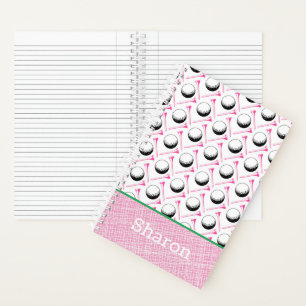 Cuaderno Damas de golf Pink Green White Balls Tees Name