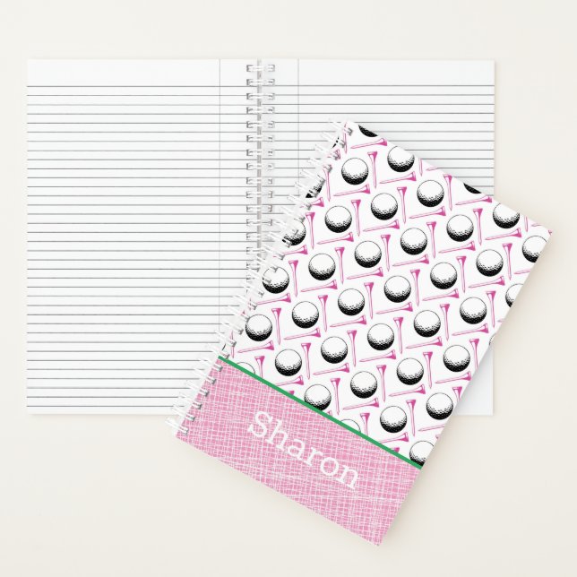 Cuaderno Damas de golf Pink Green White Balls Tees Name (Interior)