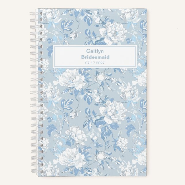 Cuaderno Damas de Honor Dusty Blue Estampado Floral (Anverso)