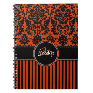 Cuaderno Damasco a rayas blancas negras Naranja personaliza