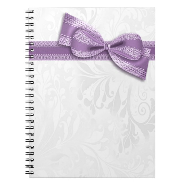 Cuaderno Damasco Blanco y Lazo Falso Morado (Frente)