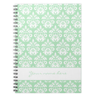 Cuaderno Damasco blanco y verde de menta con tu nombre