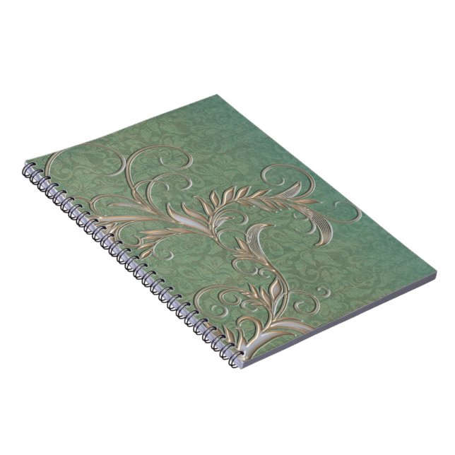 Cuaderno Damasco con efecto Ombre Verde azulado dorado con  (Lado Derecho)