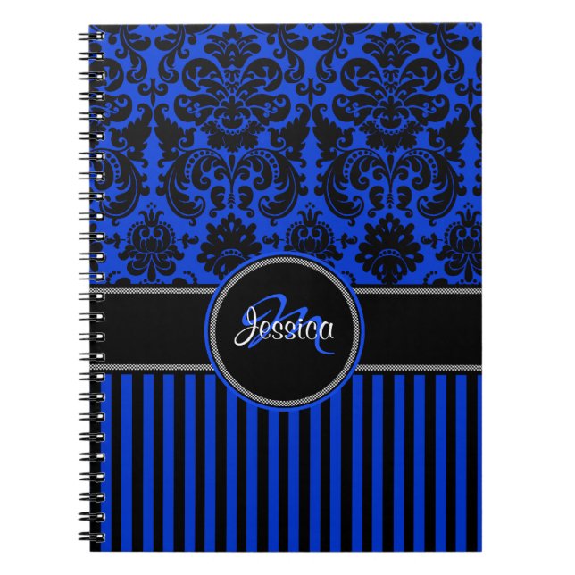 Cuaderno Damasco con franja blanca azul personalizada (Frente)