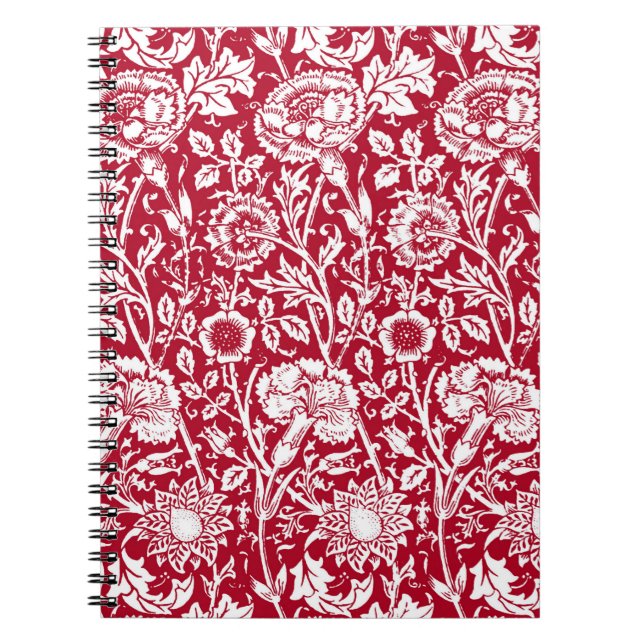 Cuaderno Damasco de claveles de Art Nouveau, rojo y blanco (Frente)