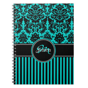 Cuaderno Damasco de rayas blancas negras de Aqua personaliz