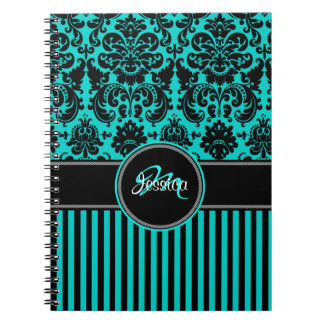 Cuaderno Damasco de rayas blancas negras de Aqua personaliz