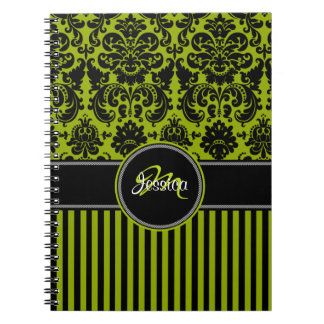 Cuaderno Damasco de rayas blancas y negras personalizadas
