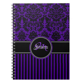 Cuaderno Damasco de rayas negras y negras personalizadas