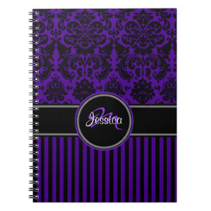 Cuaderno Damasco de rayas negras y negras personalizadas