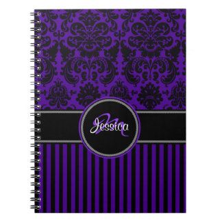 Cuaderno Damasco de rayas negras y negras personalizadas