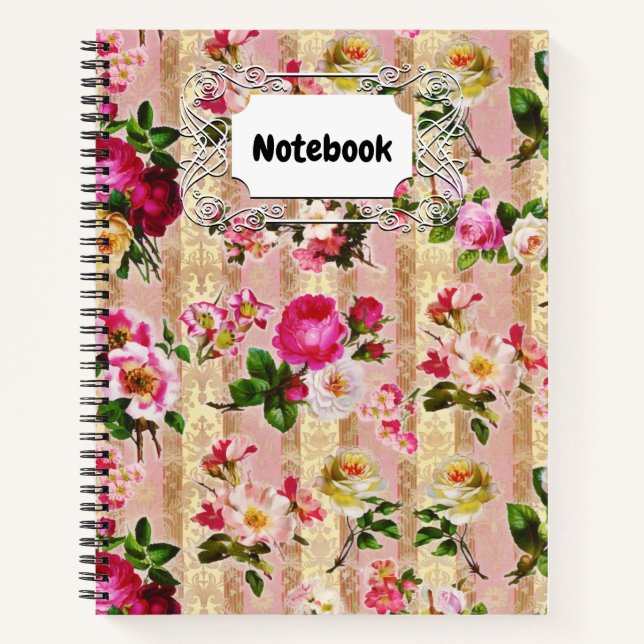 Cuaderno Damasco de rosas rosas rosas rosas rosadas de oro  (Anverso)