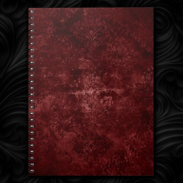 Cuaderno Damasco de terciopelo rojo | Grunge floral con pro (Subido por el creador)