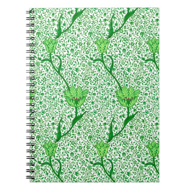 Cuaderno Damasco del tulipán de Nouveau del arte, verde (Frente)