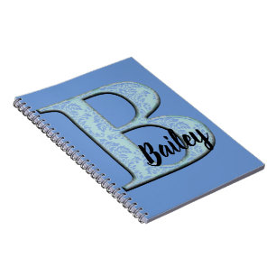 Cuaderno Damasco floral azul Imprimir las iniciales del mon