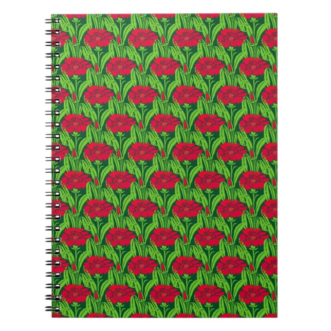 Cuaderno Damasco floral de Carnations rojo de Art Nouveau (Frente)