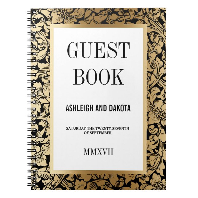 Cuaderno Damasco floral de oro del Guestbook el | de la (Frente)