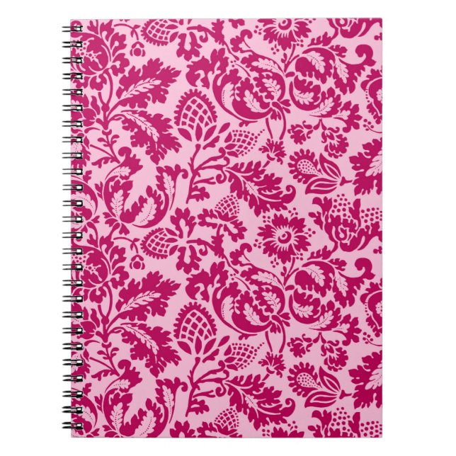 Cuaderno Damasco floral William Morris, fucsia y rosa (Frente)