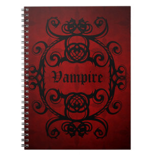 Cuaderno Damasco gótico elegante del vampiro rojo y negro