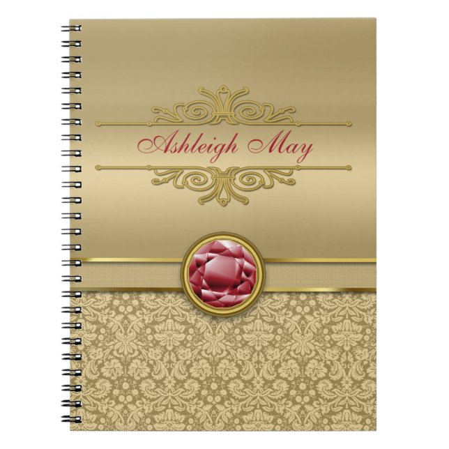 Cuaderno Damasco metálico del oro de la falsa piedra (Frente)