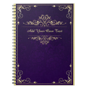 Cuaderno Damasco Morado Elegante Antiguo con Texto Personal