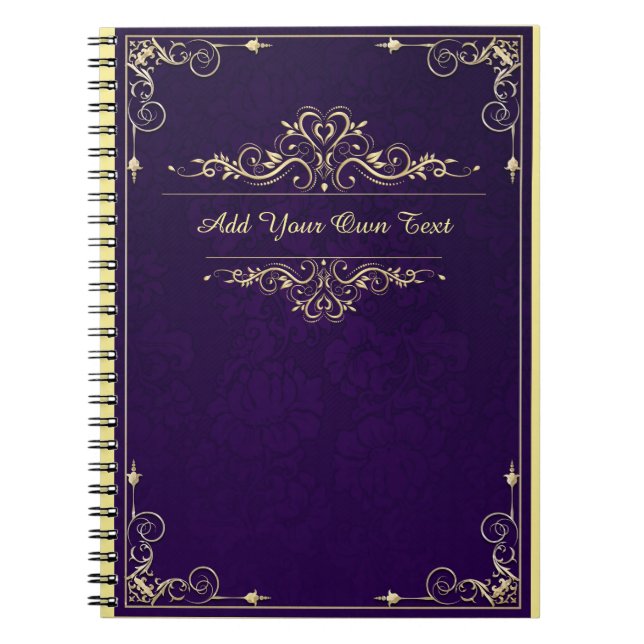 Cuaderno Damasco Morado Elegante Antiguo con Texto Personal (Frente)