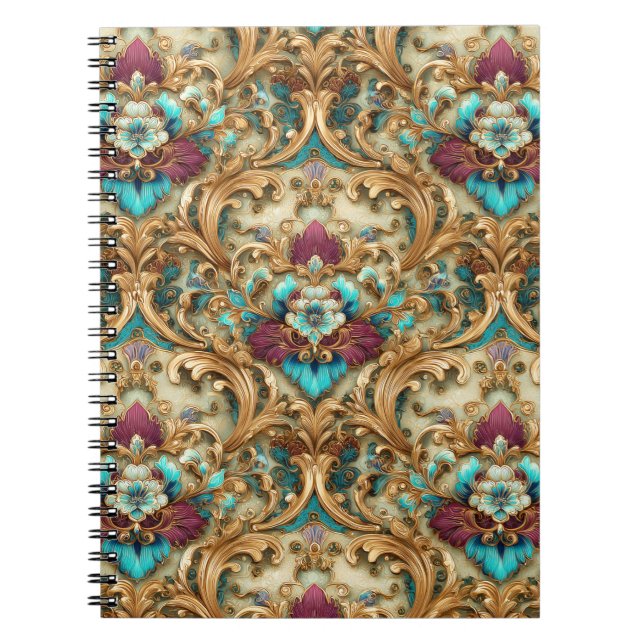 Cuaderno Damasco Ornate Turquesa y Dorado (Frente)