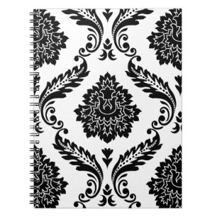 Cuaderno Damasco Rococó Patrón Grande Negro sobre Blanco