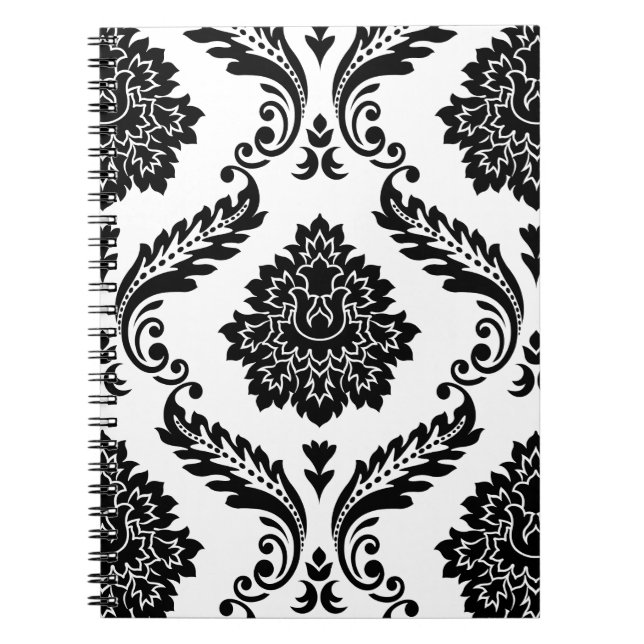 Cuaderno Damasco Rococó Patrón Grande Negro sobre Blanco (Frente)