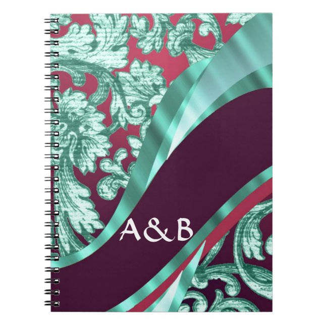 Cuaderno damasco verde verde azulado y magenta (Frente)