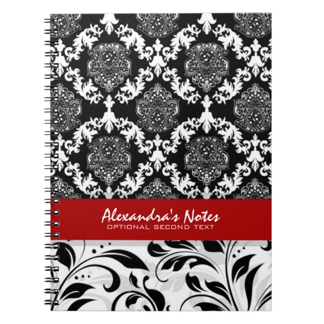Cuaderno Damascos Florales Blancos Y Negros Girly Elegante  (Frente)