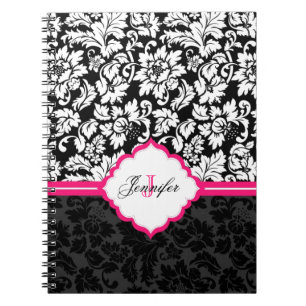 Cuaderno Damascos florales blancos y rosados negros