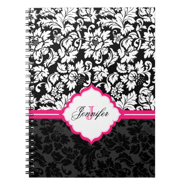 Cuaderno Damascos florales blancos y rosados negros (Frente)