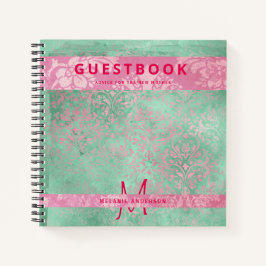 Cuaderno Damask Pink Mint Green Baby Shower Guest