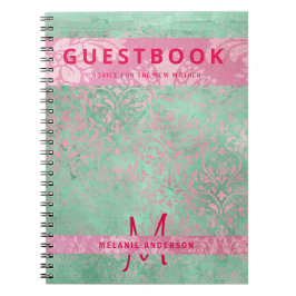 Cuaderno Damask Pink Mint Green Baby Shower Guest