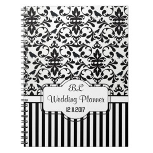 Cuaderno Damask rayas blancas negras Wedner Planner Noteboo