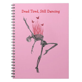 Cuaderno Dancing Red Fire Flames Skeleton Illustration Pink