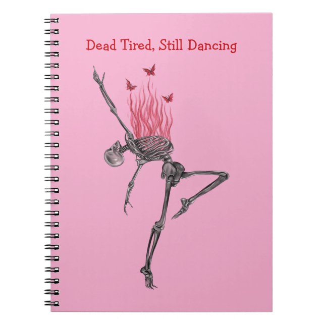 Cuaderno Dancing Red Fire Flames Skeleton Illustration Pink (Frente)
