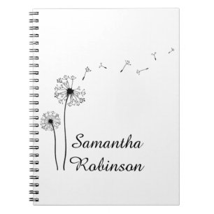 Cuaderno Dandelion blanco y negro sopla en el viento
