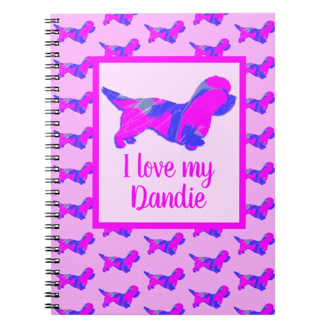 Cuaderno Dandie Dinmont Dog Lover Silhouette rosa y azul (Frente)