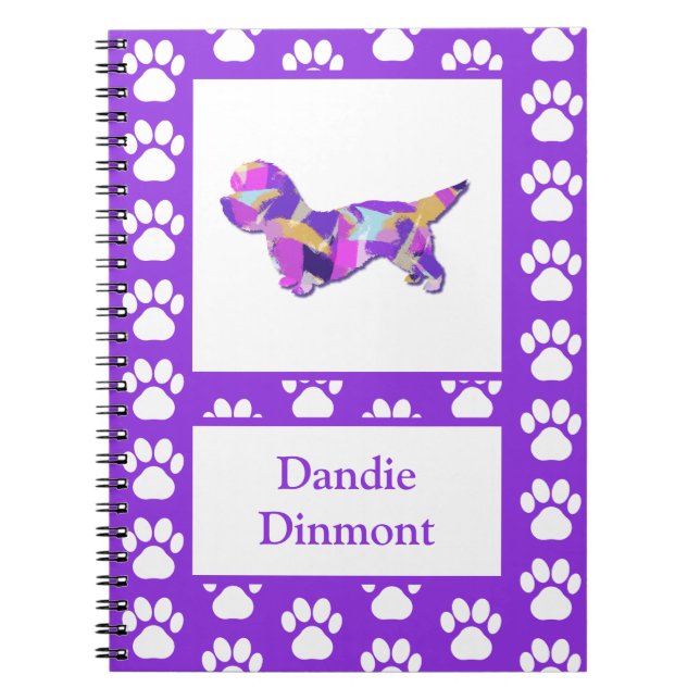 Cuaderno Dandie Dinmont Terrier Dog Silhouette PurplePY&B (Frente)