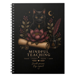 Cuaderno Dark Academia Mindful Teaching Black Cat & Lotus