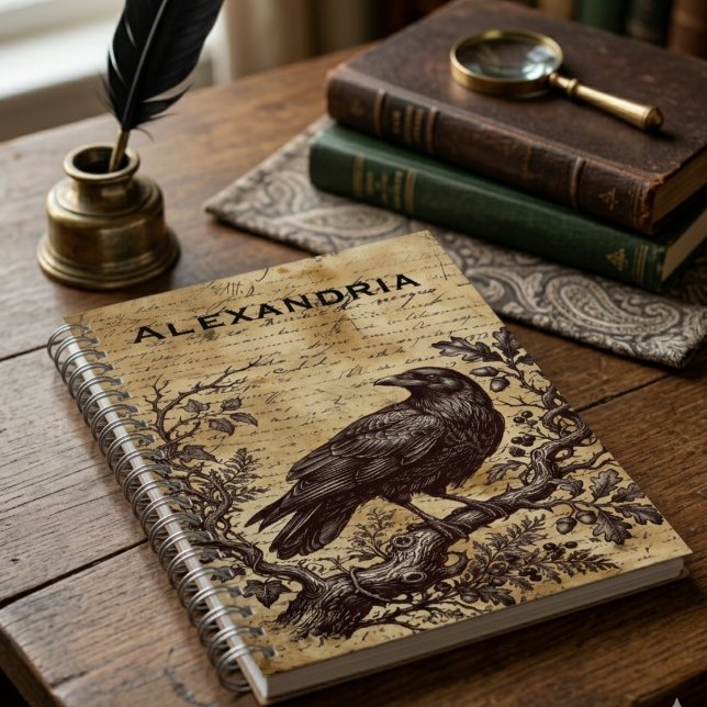 Cuaderno Dark Academia Raven Vintage Script (Dark academia vintage raven notebook)