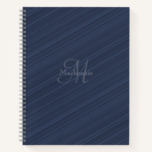 Cuaderno Dark Blue Diagonal Stripes Personalizado Monograma (Anverso)