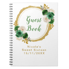 Cuaderno Dark Green and Gold Elegant Flowers Sweet Sixteen