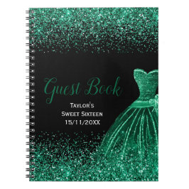 Cuaderno Dark Green Dress Faux Glitter Sweet 16 Birthday