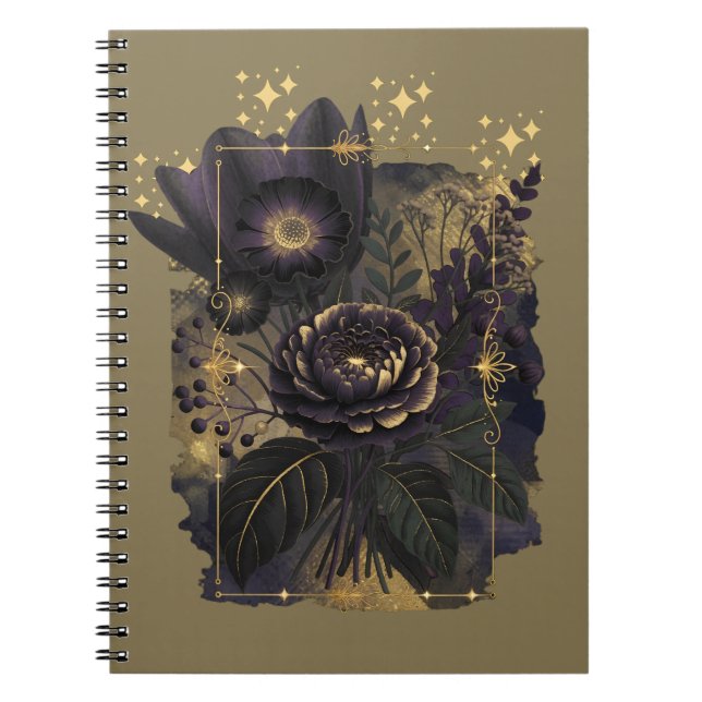 Cuaderno Dark Magical Floral Bouquet in Golden Frame (Frente)