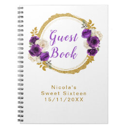 Cuaderno Dark Purple and Gold Elegant Flower Sweet Sixteen